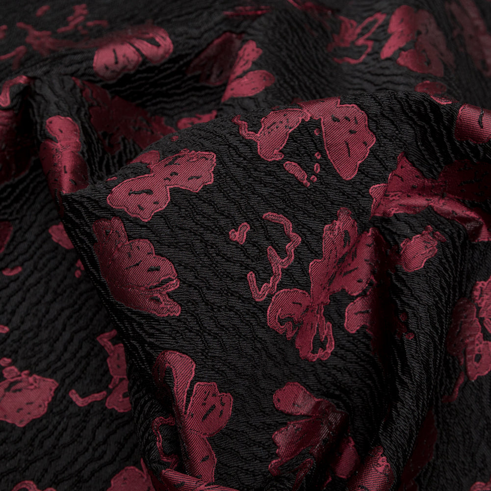 Metallic Black and Rhododendron Floral Luxury Brocade Detail Metallic Black and Rhododendron Floral Luxury Brocade Detail