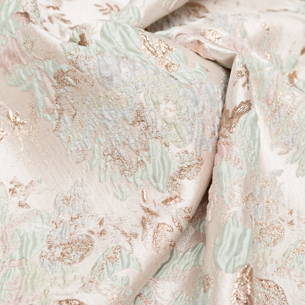 Metallic Bright Gold, Milky Green and Icelandic Blue Floral Luxury Brocade - Detail Metallic Bright Gold, Milky Green and Icelandic Blue Floral Luxury Brocade - Detail