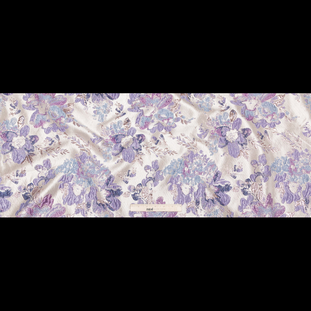 Metallic Champagne, Rainy Day and Deep Wisteria Floral Luxury Brocade - Full Metallic Champagne, Rainy Day and Deep Wisteria Floral Luxury Brocade - Full