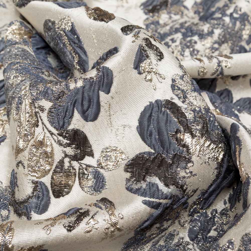 Metallic Bright Gold, Oyster Gray and Odyssey Gray Floral Luxury Brocade Detail Metallic Bright Gold, Oyster Gray and Odyssey Gray Floral Luxury Brocade Detail