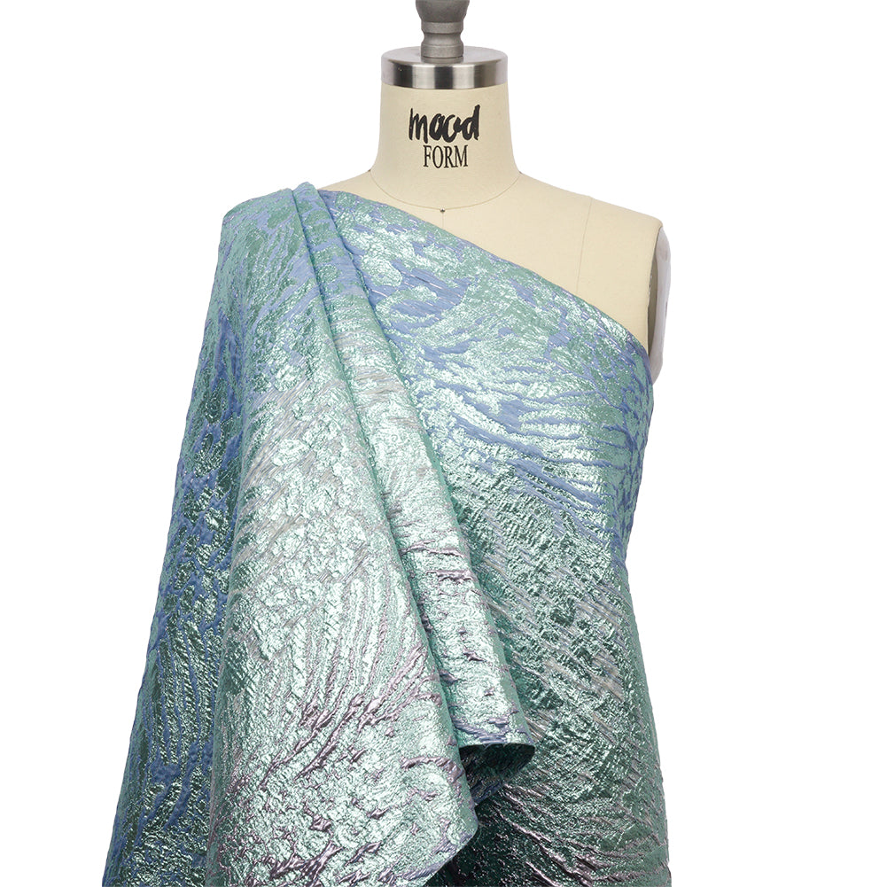 Metallic Icelandic Blue, Wind Chime and Dynasty Pink Abstract Ombre Luxury Brocade Drape Metallic Icelandic Blue, Wind Chime and Dynasty Pink Abstract Ombre Luxury Brocade Drape