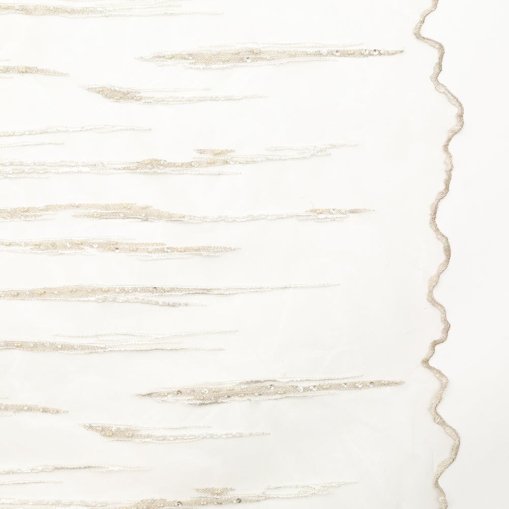 Metallic Off-White Fancy Beaded and Embroidered Lace with Scalloped Edges Metallic Off-White Fancy Beaded and Embroidered Lace with Scalloped Edges