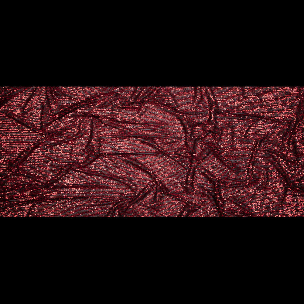 Red Striped Baby Sequins on Black Stretch Mesh - Folded Red Striped Baby Sequins on Black Stretch Mesh - Folded