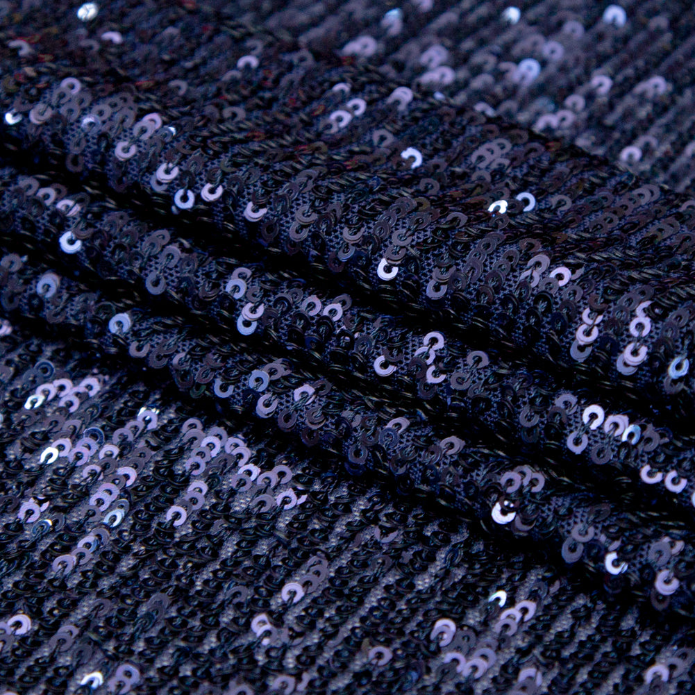 Navy Striped Baby Sequins on Stretch Mesh Folded Navy Striped Baby Sequins on Stretch Mesh Folded