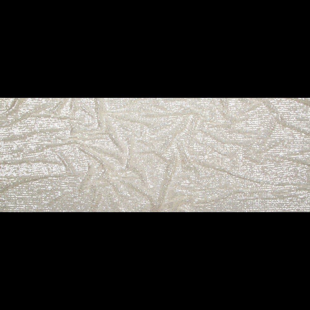 Iridescent Striped Baby Sequins on White Stretch Mesh - Folded Iridescent Striped Baby Sequins on White Stretch Mesh - Folded