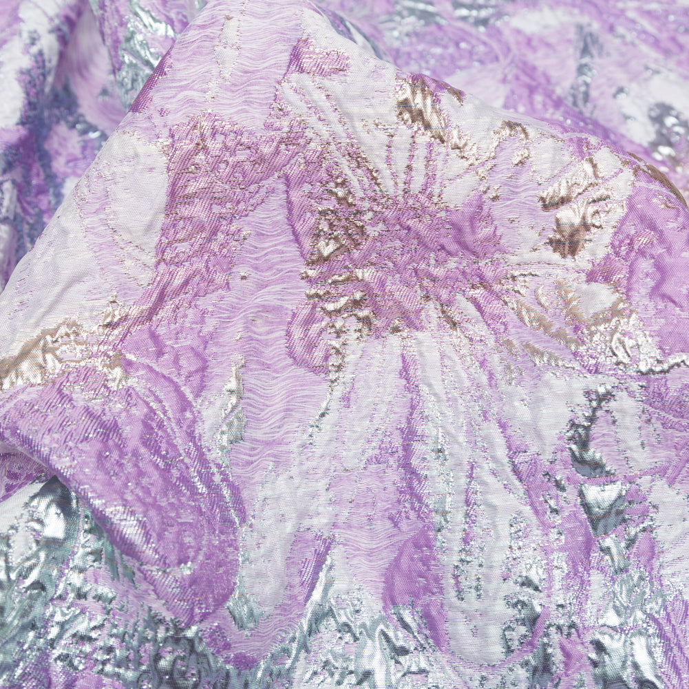 Metallic Golden Egg, African Violet and Winsome Orchid Abstract Luxury Brocade - Detail Metallic Golden Egg, African Violet and Winsome Orchid Abstract Luxury Brocade - Detail