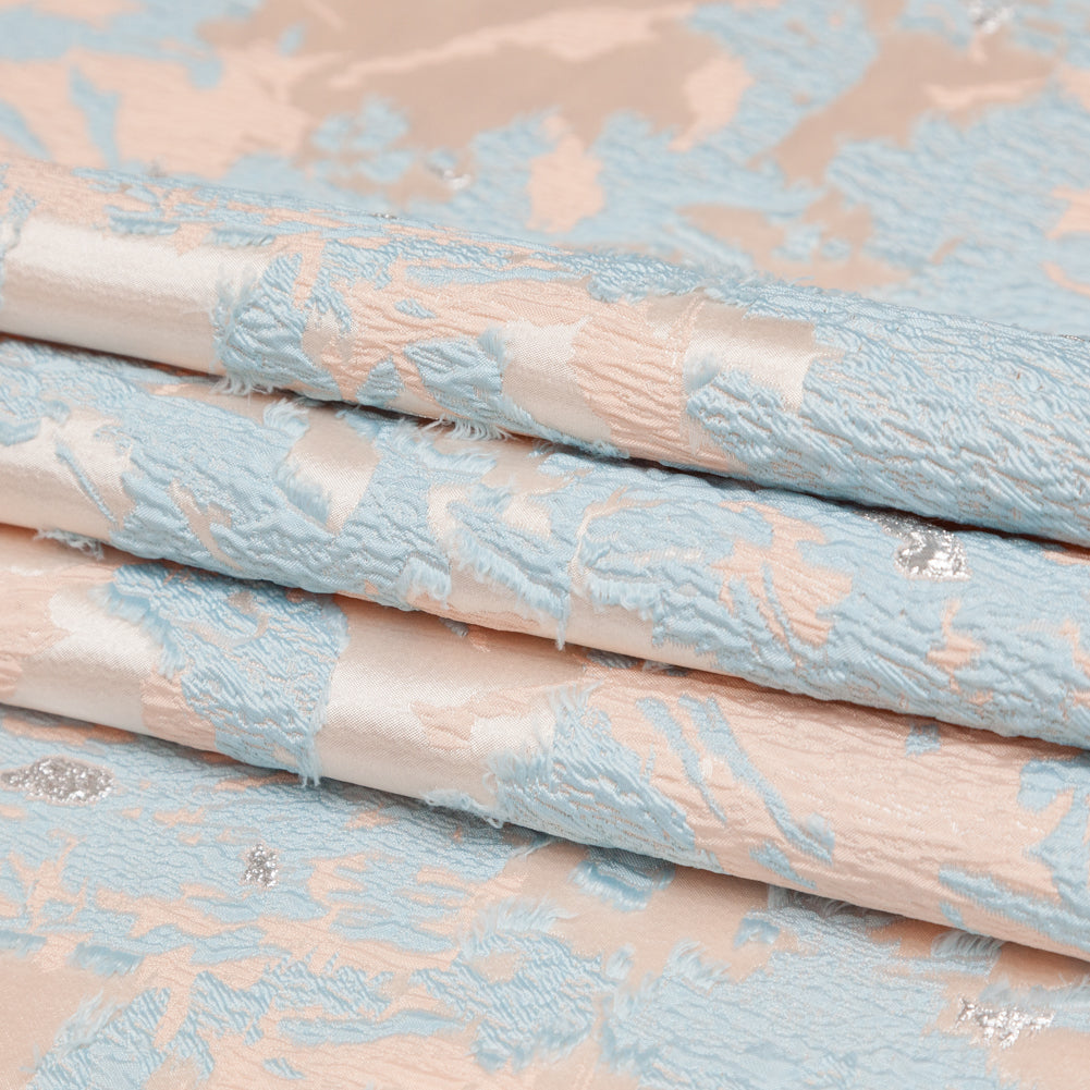 Pearl Blue, Cream Puff, and Metallic Silver Abstract Luxury Brocade - Folded Pearl Blue, Cream Puff, and Metallic Silver Abstract Luxury Brocade - Folded