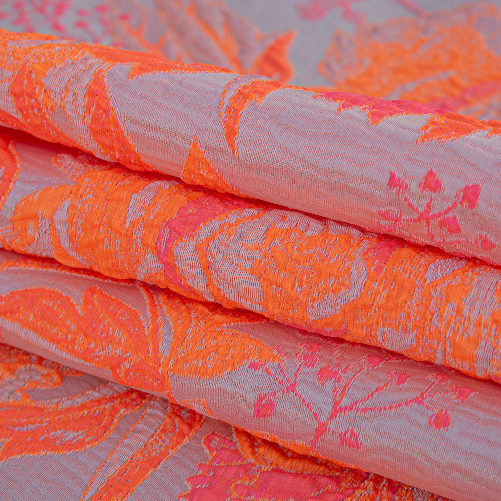 Neon Shocking Orange and Rose Water Foliage Luxury Brocade - Folded Neon Shocking Orange and Rose Water Foliage Luxury Brocade - Folded