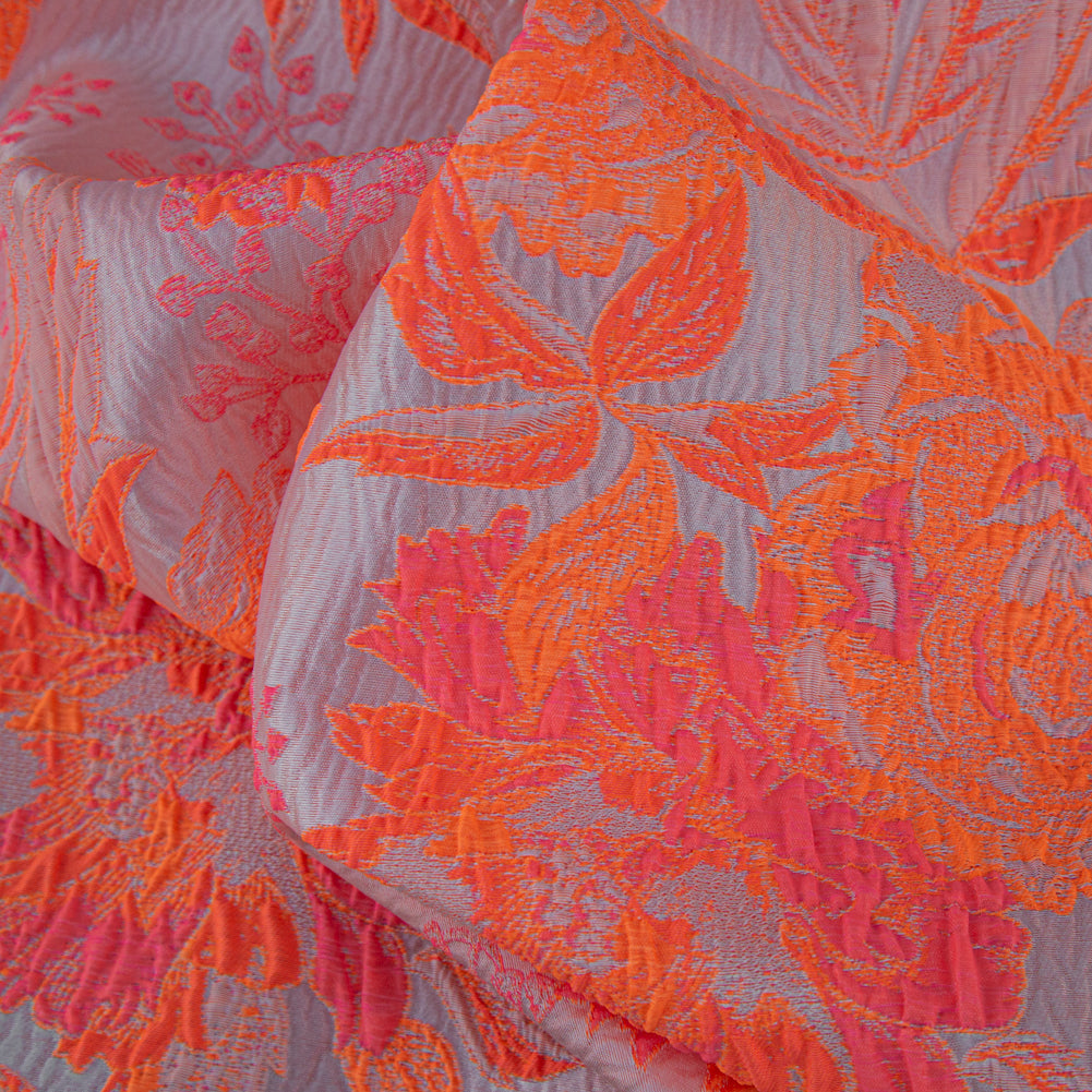 Neon Shocking Orange and Rose Water Foliage Luxury Brocade - Detail Neon Shocking Orange and Rose Water Foliage Luxury Brocade - Detail