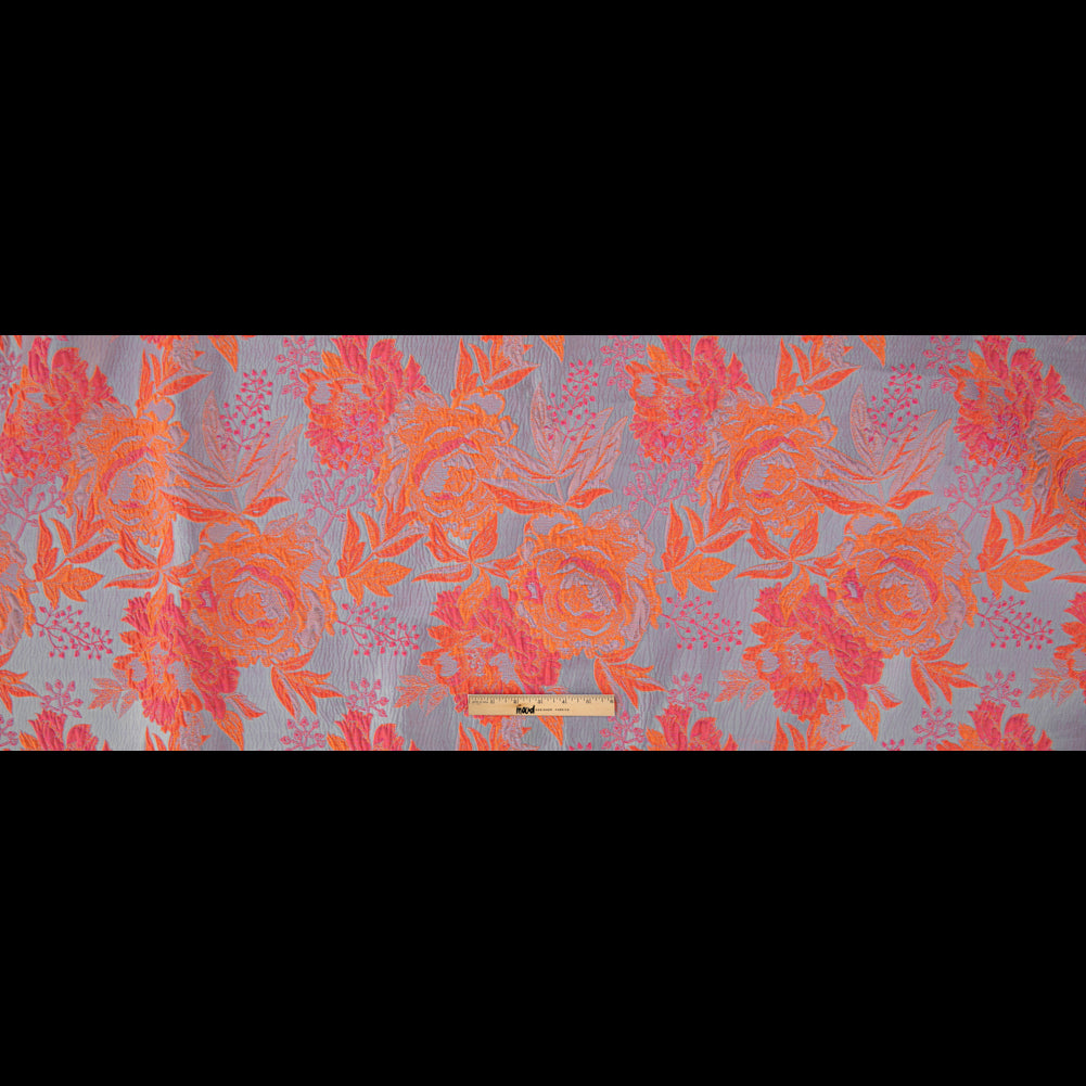 Neon Shocking Orange and Rose Water Foliage Luxury Brocade - Full Neon Shocking Orange and Rose Water Foliage Luxury Brocade - Full