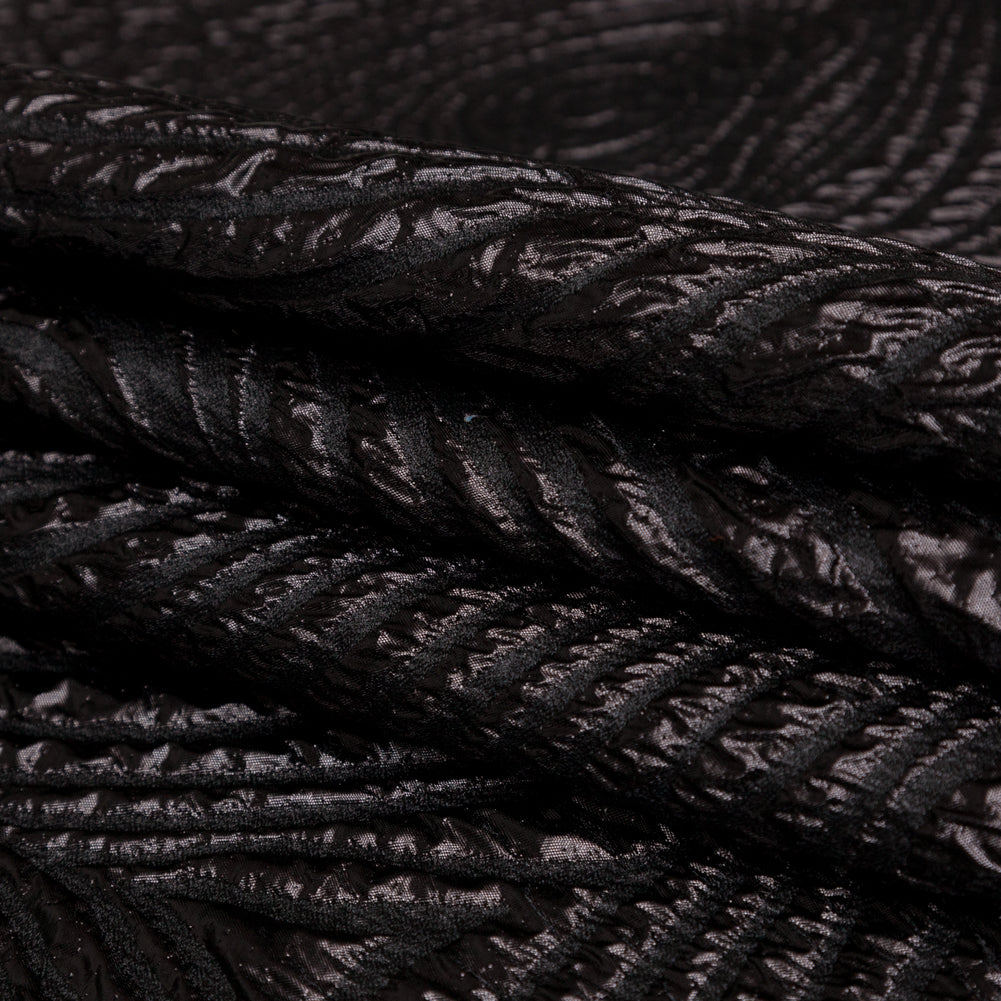 Metallic Black Spirals Luxury Organza Brocade - Folded Metallic Black Spirals Luxury Organza Brocade - Folded