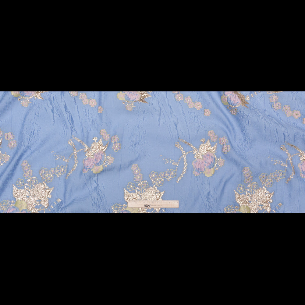 Placid Blue, Weeping Willow and Metallic Bright Gold Floral Luxury Brocade - Full Placid Blue, Weeping Willow and Metallic Bright Gold Floral Luxury Brocade - Full