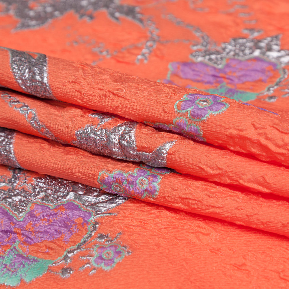Spearmint, Coral and Metallic Gold Floral Luxury Brocade Folded Spearmint, Coral and Metallic Gold Floral Luxury Brocade Folded