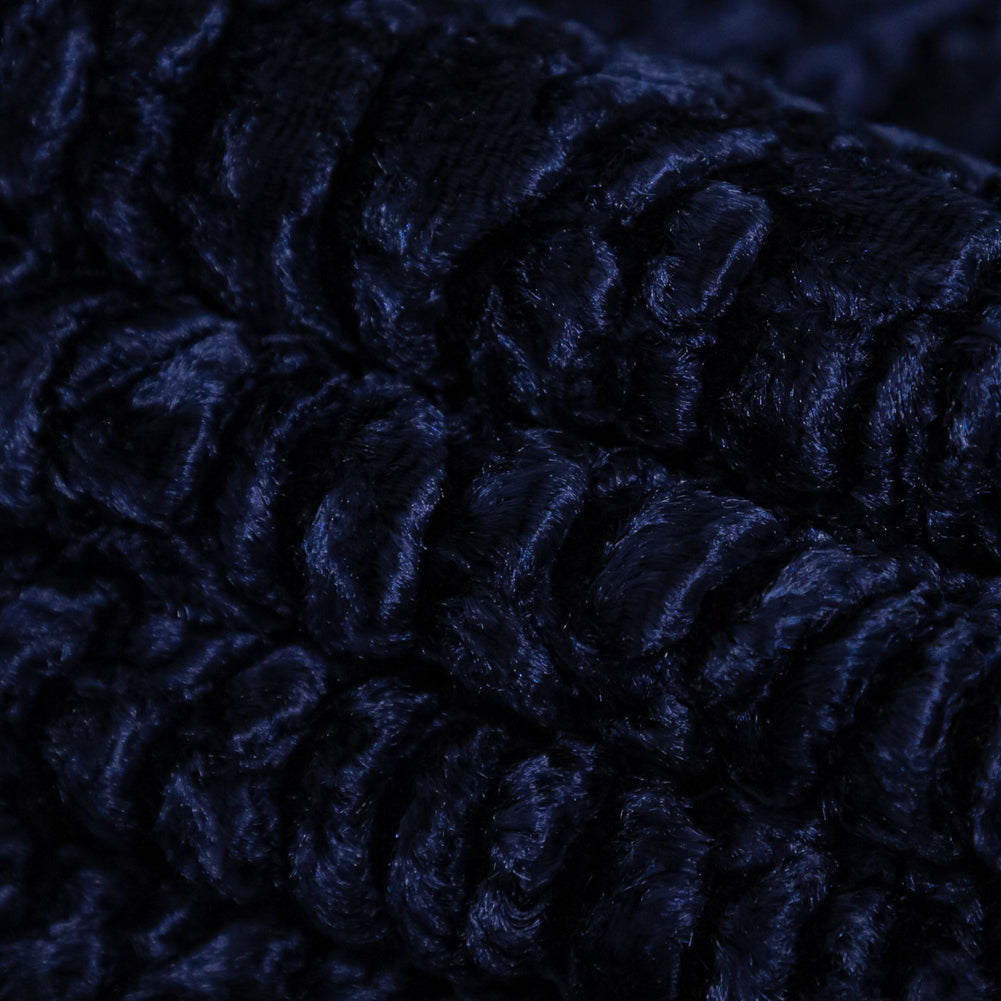 Premium Dark Navy Faux Persian Lamb Fur - Detail Premium Dark Navy Faux Persian Lamb Fur - Detail