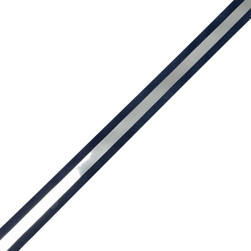 Italian Navy and Silver Reflective Grosgrain Ribbon - 1.0625" Italian Navy and Silver Reflective Grosgrain Ribbon - 1.0625"