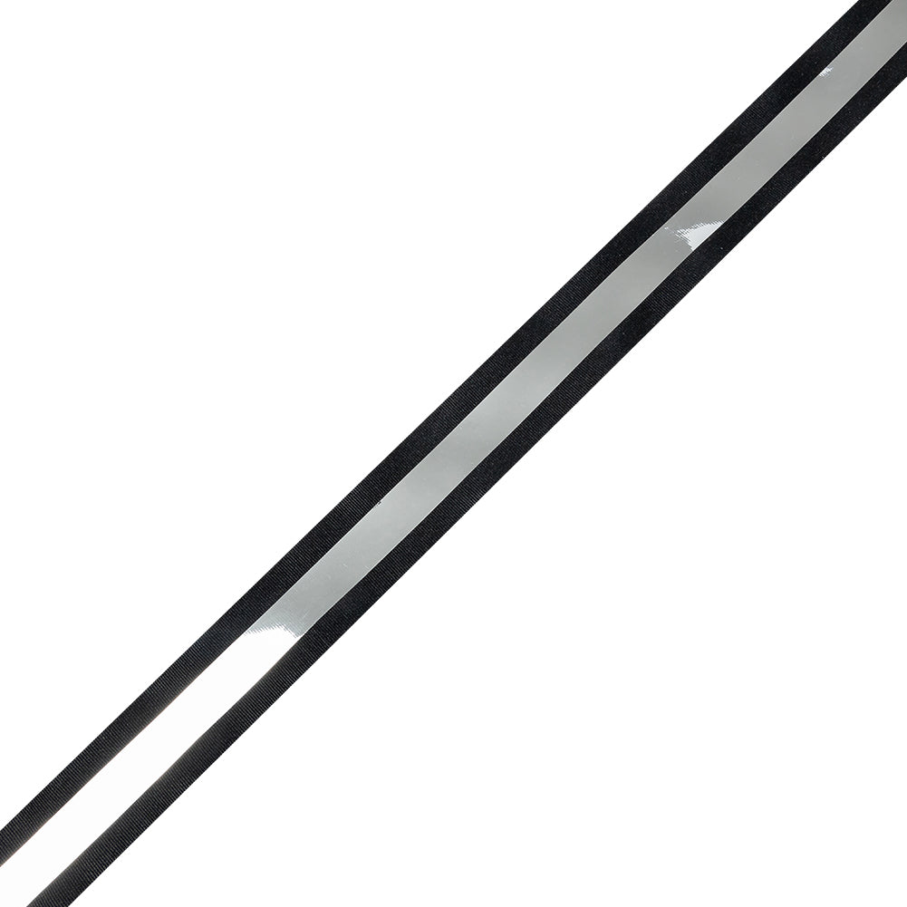 Italian Black and Silver Reflective Grosgrain Ribbon - 1.0625 Italian Black and Silver Reflective Grosgrain Ribbon - 1.0625
