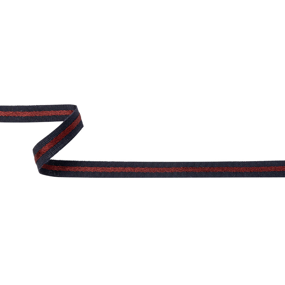 Italian Navy and Wine Striped Cotton Blend Grosgrain Ribbon - 0.4375 Italian Navy and Wine Striped Cotton Blend Grosgrain Ribbon - 0.4375