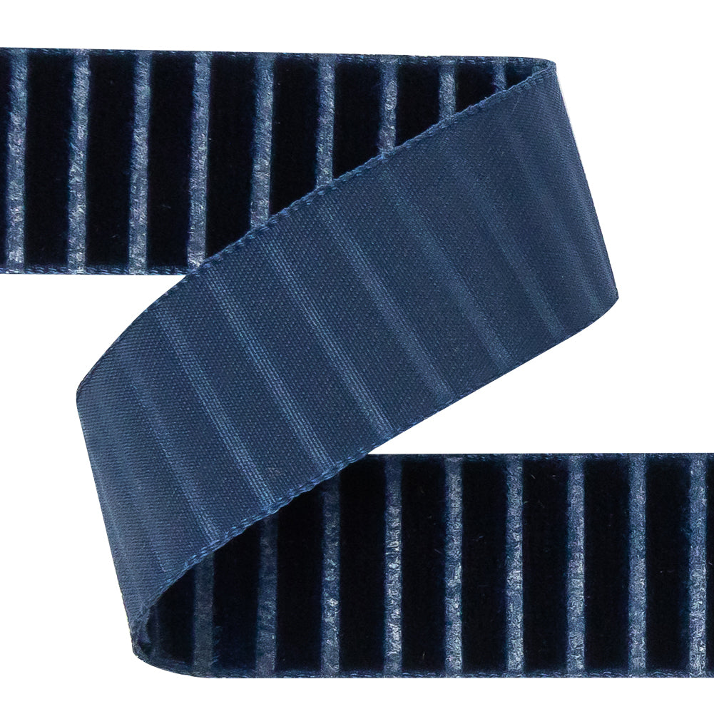 Italian Navy Vertical Stripes Velvet Burnout Trim - 0.875" Detail Italian Navy Vertical Stripes Velvet Burnout Trim - 0.875" Detail