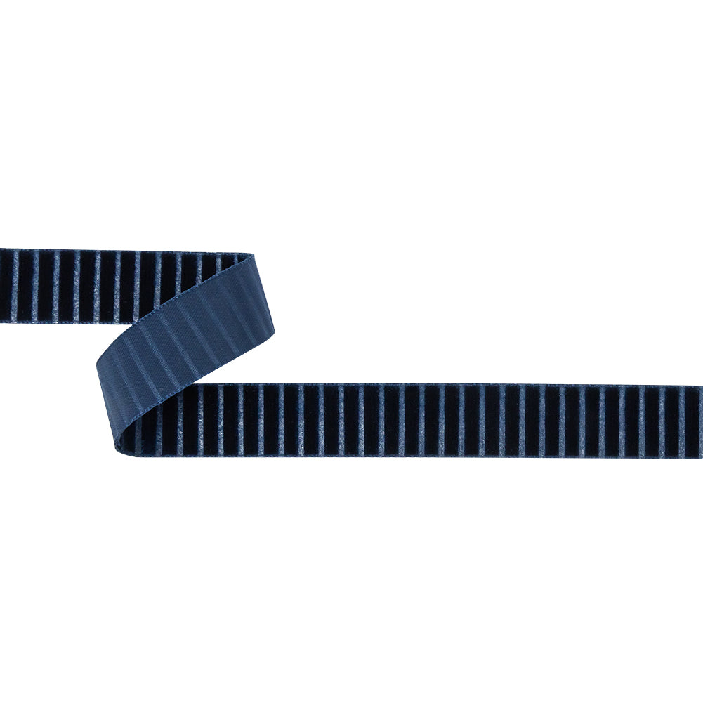 Italian Navy Vertical Stripes Velvet Burnout Trim - 0.875" Italian Navy Vertical Stripes Velvet Burnout Trim - 0.875"