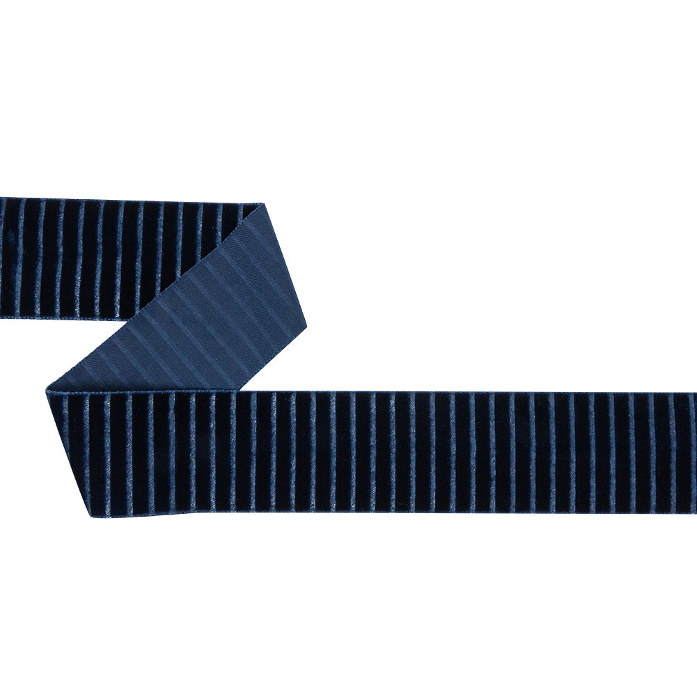 Italian Navy Vertical Stripes Velvet Burnout Trim - 1.4375 Italian Navy Vertical Stripes Velvet Burnout Trim - 1.4375