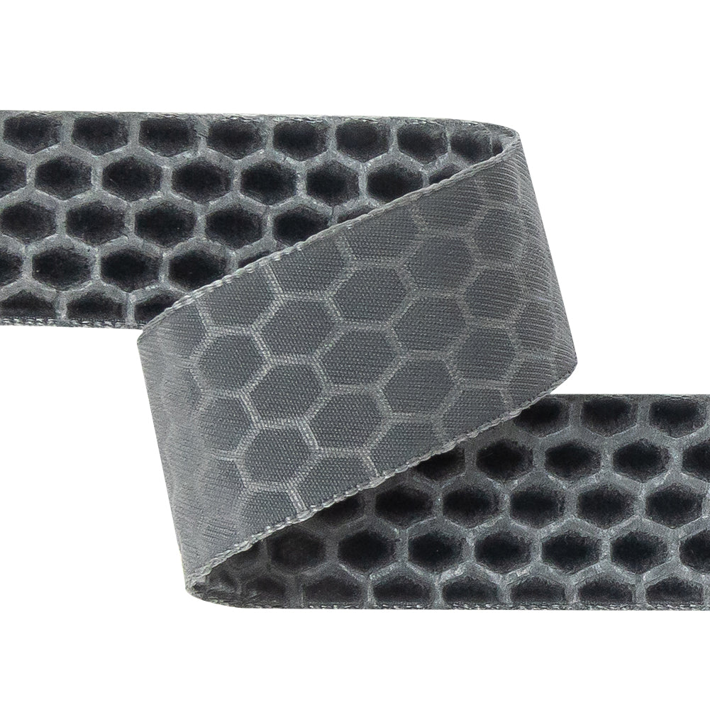 Italian Gray Honeycomb Velvet Burnout Trim - 0.875" Detail Italian Gray Honeycomb Velvet Burnout Trim - 0.875" Detail
