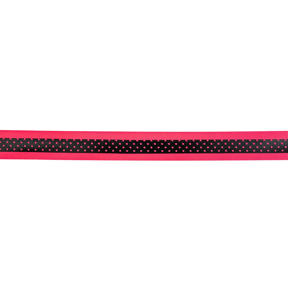 Italian Neon Pink and Black Polka Dot Striped Petersham Grosgrain Ribbon - 1" Italian Neon Pink and Black Polka Dot Striped Petersham Grosgrain Ribbon - 1"