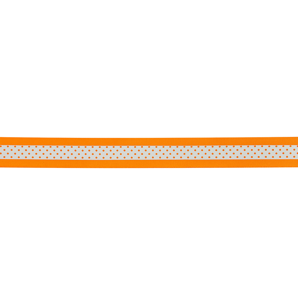 Italian Neon Orange and White Polka Dot Striped Petersham Grosgrain Ribbon - 1 Italian Neon Orange and White Polka Dot Striped Petersham Grosgrain Ribbon - 1