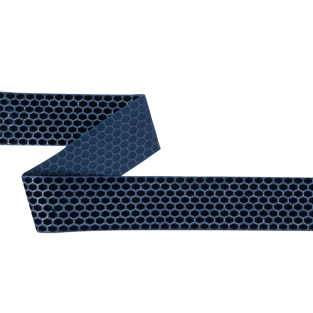 Italian Navy Honeycomb Velvet Burnout Trim - 1.4375 Italian Navy Honeycomb Velvet Burnout Trim - 1.4375