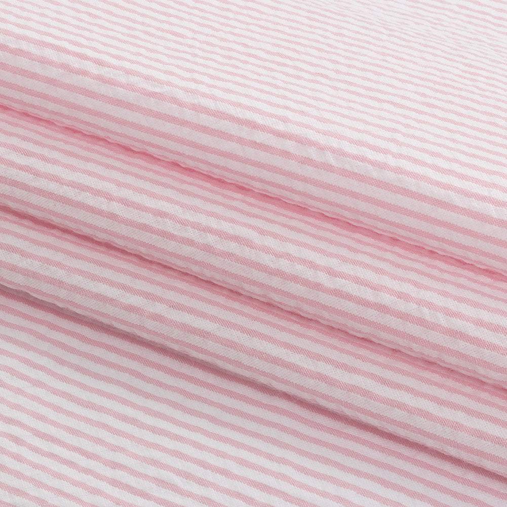 Brasilia Pink Striped Organic Cotton Seersucker - Detail Brasilia Pink Striped Organic Cotton Seersucker - Detail