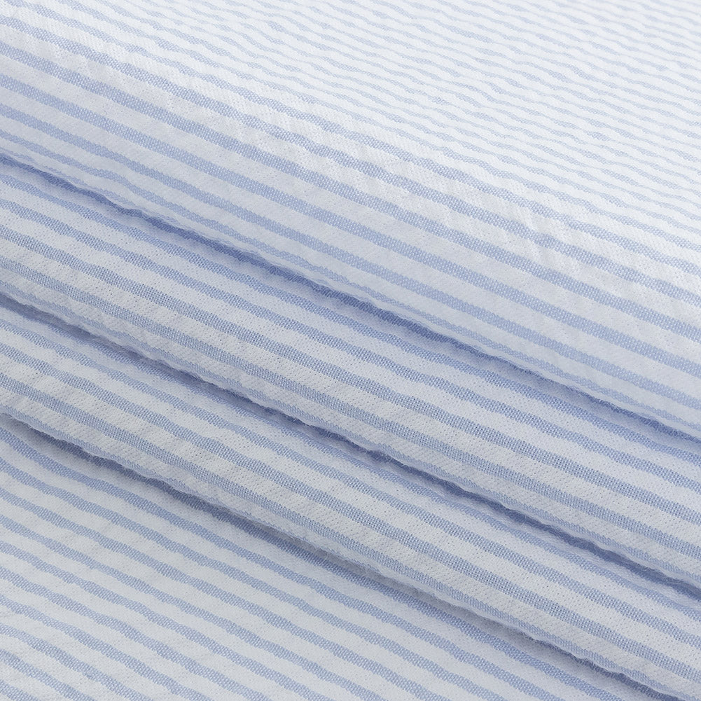 Brasilia Light Blue Striped Organic Cotton Seersucker - Detail Brasilia Light Blue Striped Organic Cotton Seersucker - Detail