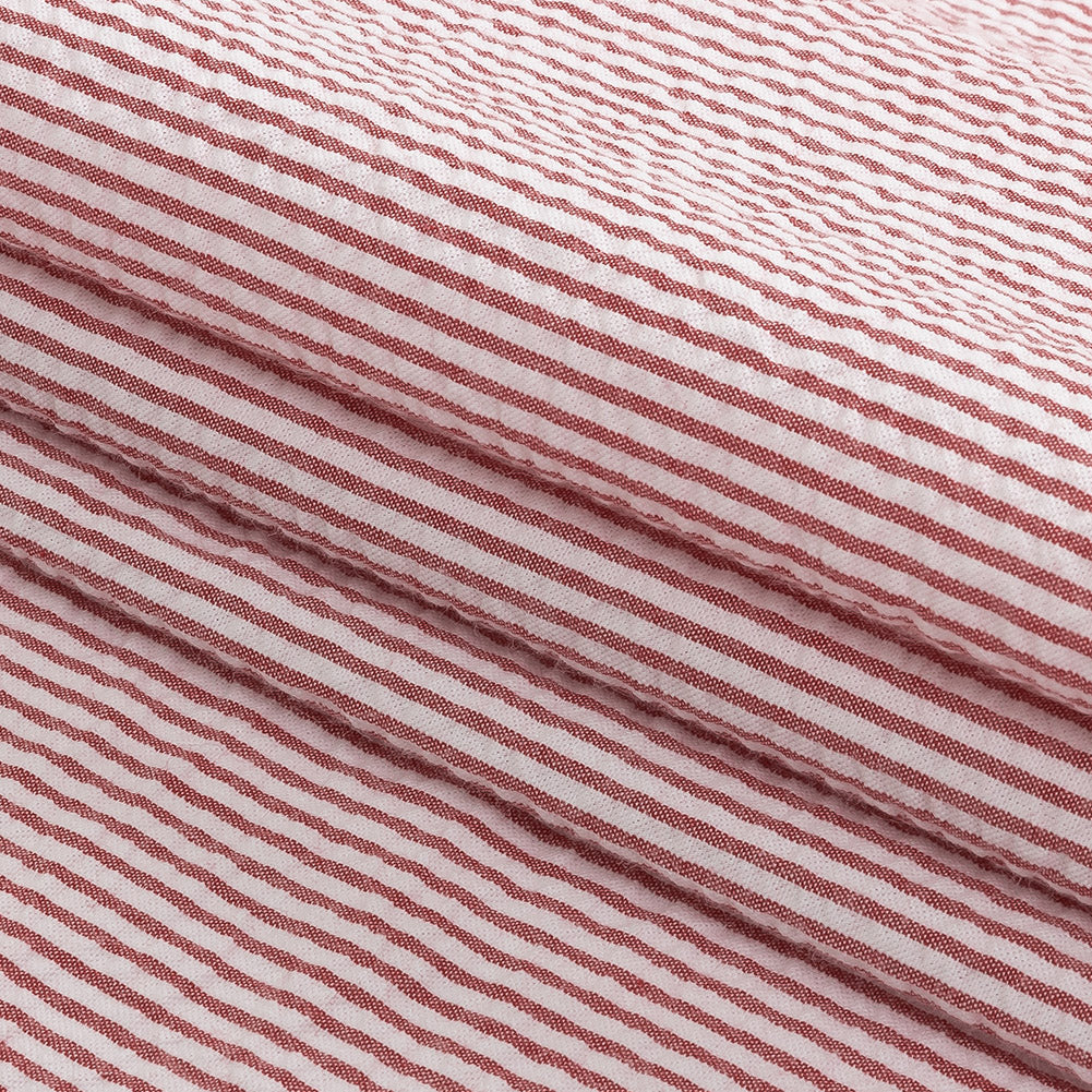 Brasilia Red Striped Organic Cotton Seersucker - Detail Brasilia Red Striped Organic Cotton Seersucker - Detail