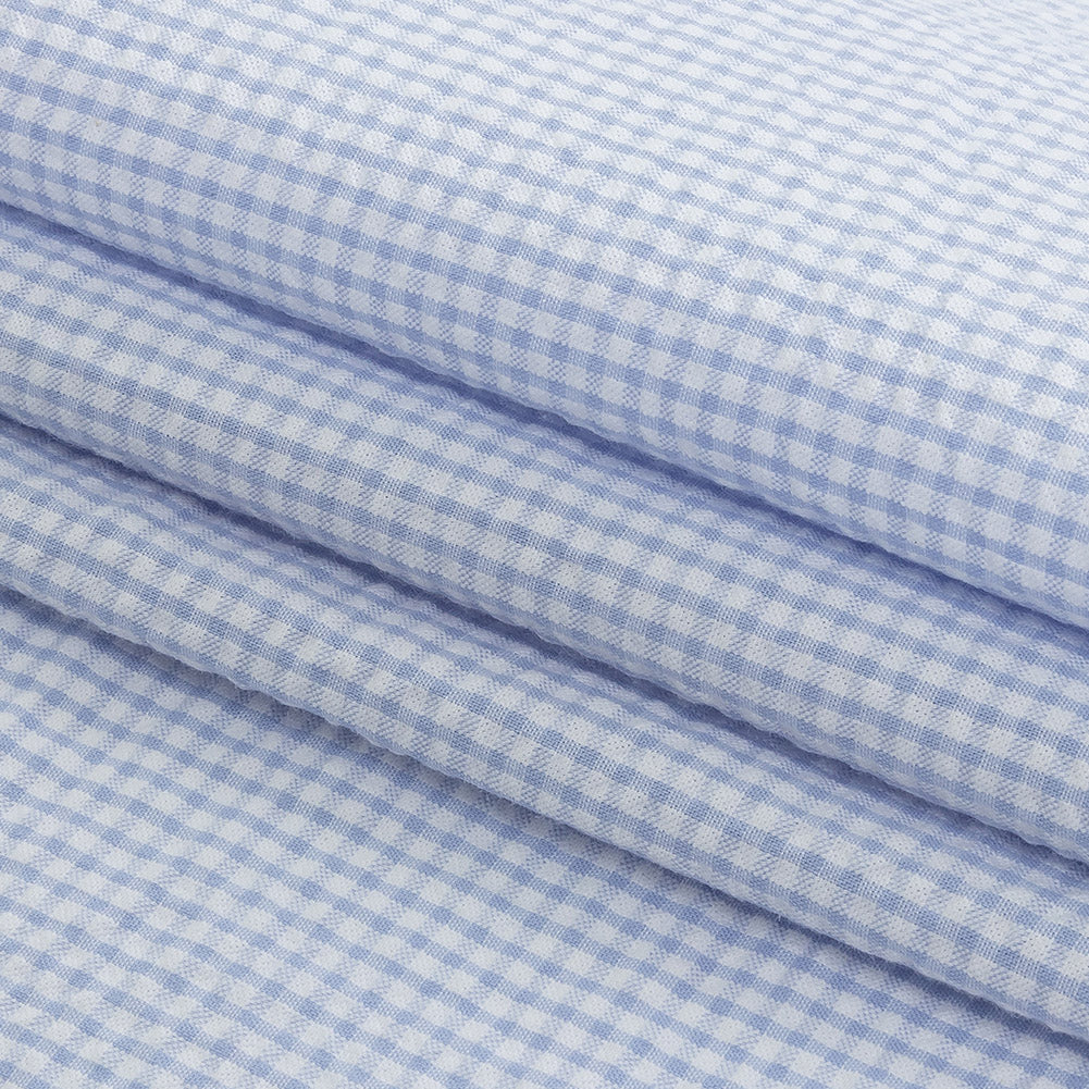 Organic Cotton Seersucker - Light Blue Gingham - Olinda Collection Detail Organic Cotton Seersucker - Light Blue Gingham - Olinda Collection Detail