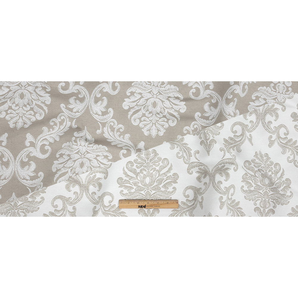 Beige and White Damask Double Wide Drapery Jacquard - Full Beige and White Damask Double Wide Drapery Jacquard - Full
