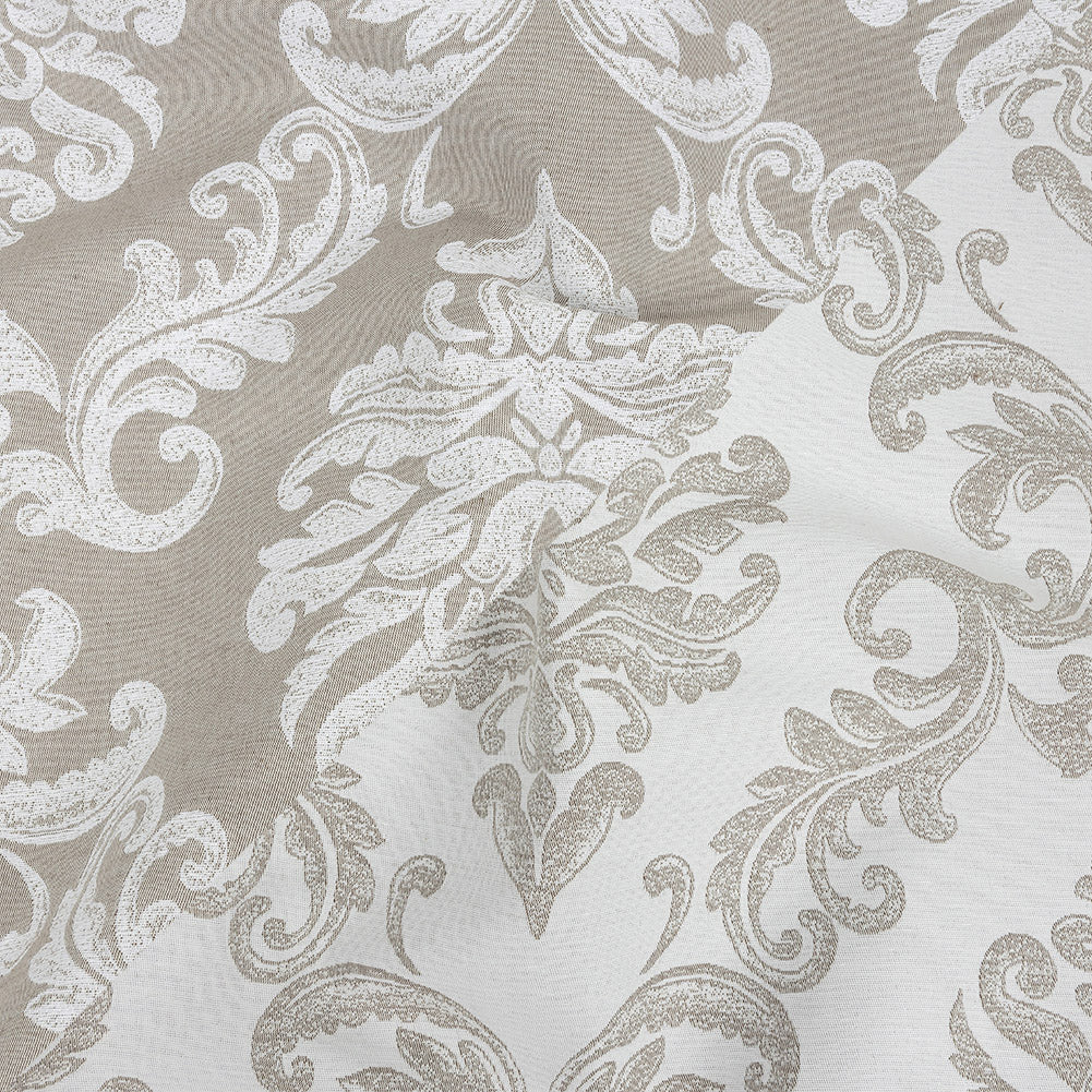 Beige and White Damask Double Wide Drapery Jacquard Beige and White Damask Double Wide Drapery Jacquard