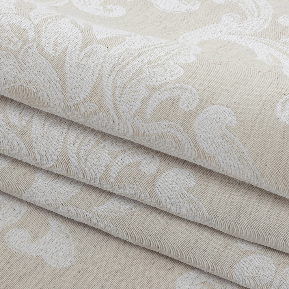 Ivory and White Damask Double Wide Drapery Jacquard - Folded Ivory and White Damask Double Wide Drapery Jacquard - Folded