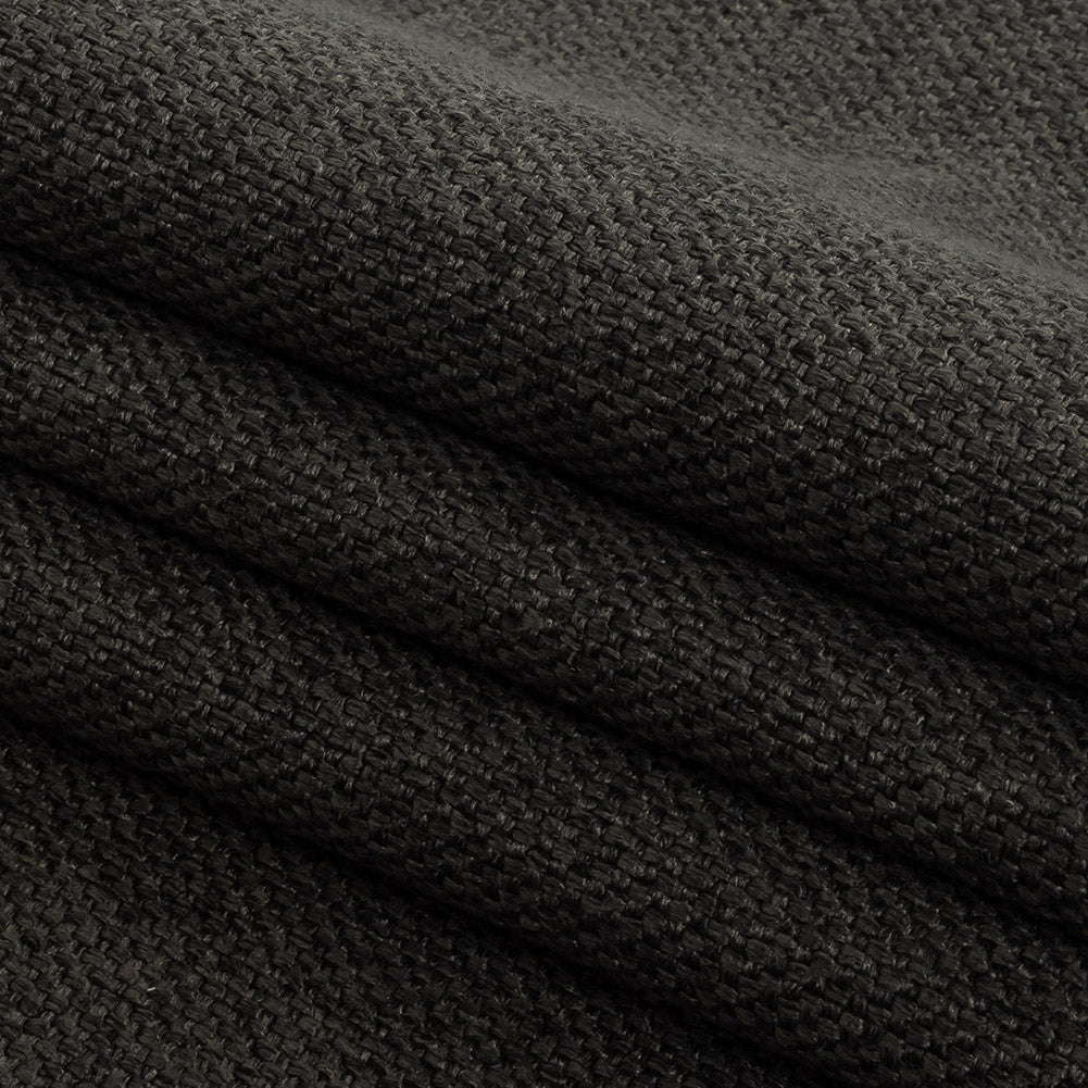 Dark Charcoal Basketwoven Polyester and Cotton Home Decor Fabric - Folded Dark Charcoal Basketwoven Polyester and Cotton Home Decor Fabric - Folded