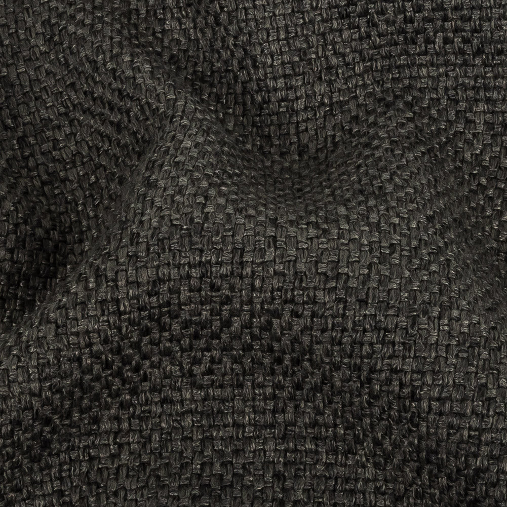 Dark Charcoal Basketwoven Polyester and Cotton Home Decor Fabric - Detail Dark Charcoal Basketwoven Polyester and Cotton Home Decor Fabric - Detail