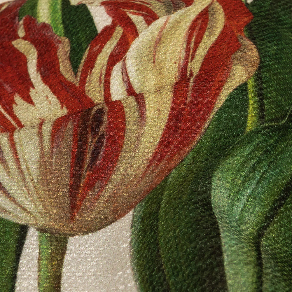 Red, Yellow and Green Tulips and Insects Printed Polyester Chenille - Detail Red, Yellow and Green Tulips and Insects Printed Polyester Chenille - Detail