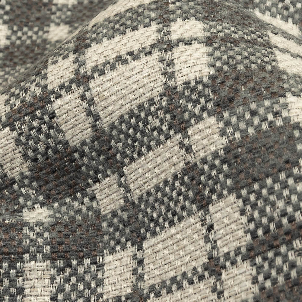 Gray and Ivory Plaid Polyester Upholstery Tweed - Detail