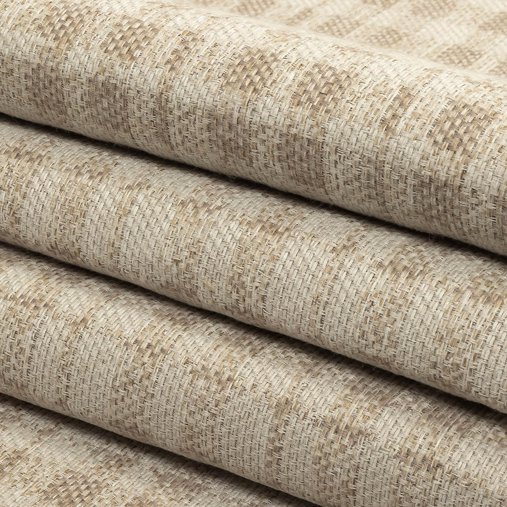 Beige and Ivory Plaid Polyester Upholstery Tweed Folded Beige and Ivory Plaid Polyester Upholstery Tweed Folded