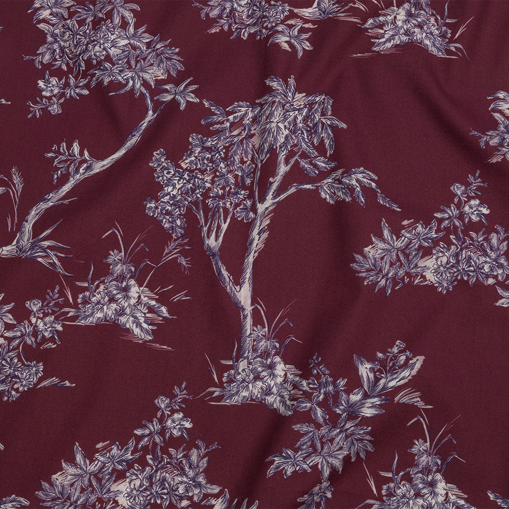Mood Exclusive Maroon Arboreal Accord Stretch Cotton Poplin