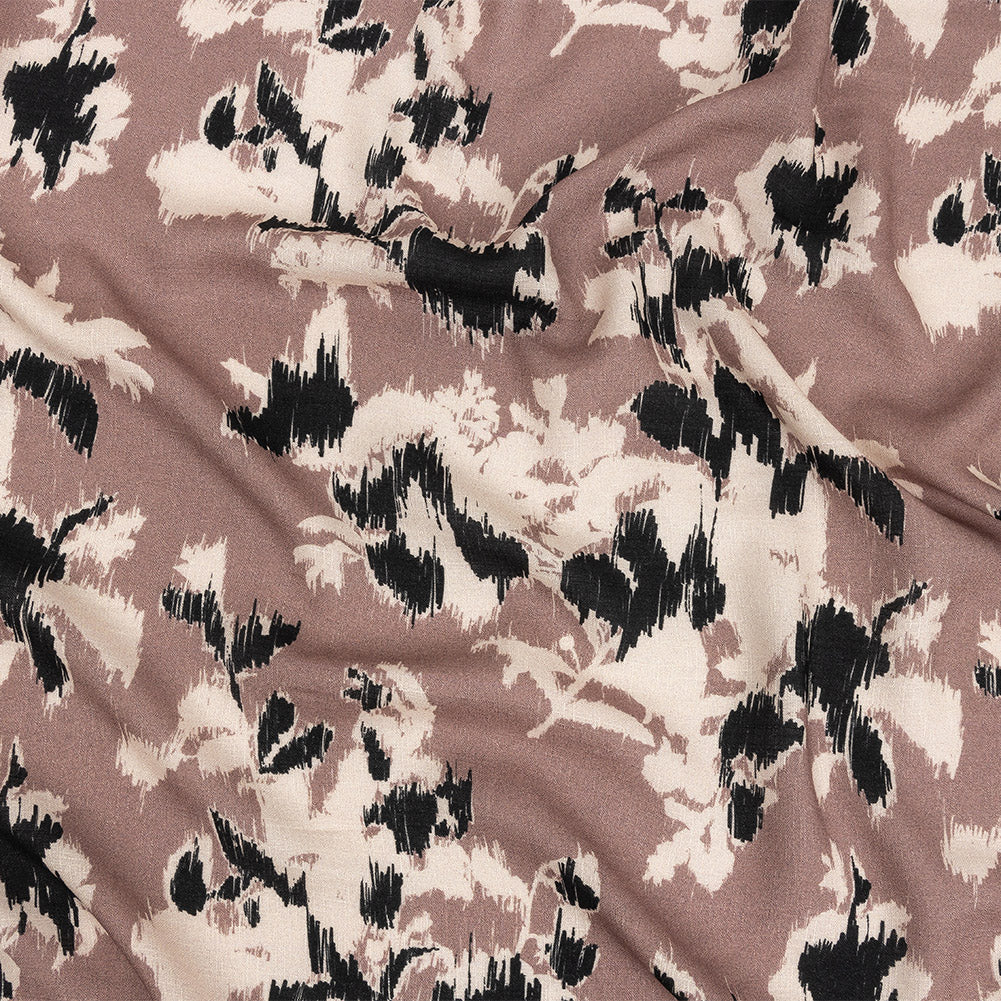 Slubbed Viscose Woven Print - Mauve, Black and Cream Ikat Floral - Mood Exclusive Layers of Luxury Slubbed Viscose Woven Print - Mauve, Black and Cream Ikat Floral - Mood Exclusive Layers of Luxury