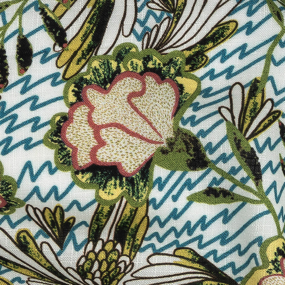 Mood Exclusive Turquoise and Green Retro Blossoms Slubbed Viscose Woven - Detail Mood Exclusive Turquoise and Green Retro Blossoms Slubbed Viscose Woven - Detail
