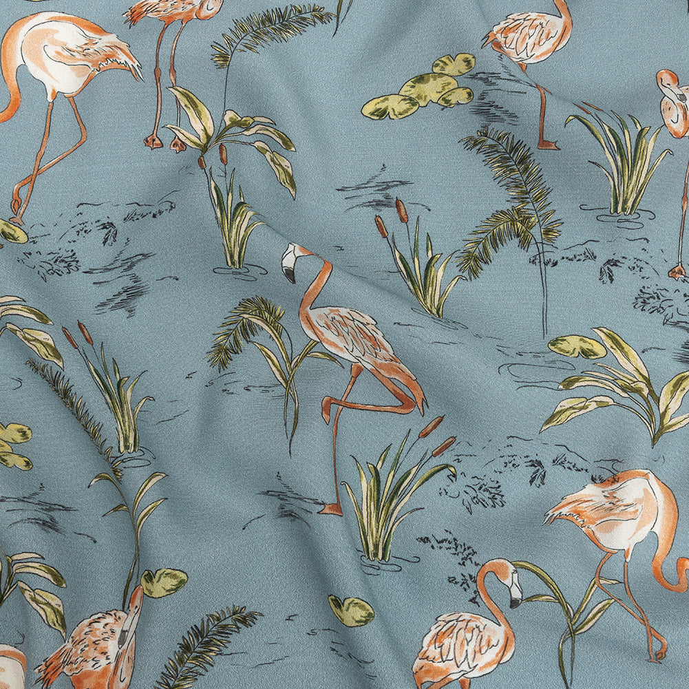 Mood Exclusive Steel Blue Flamingo Festivities Sustainable Viscose Woven Mood Exclusive Steel Blue Flamingo Festivities Sustainable Viscose Woven