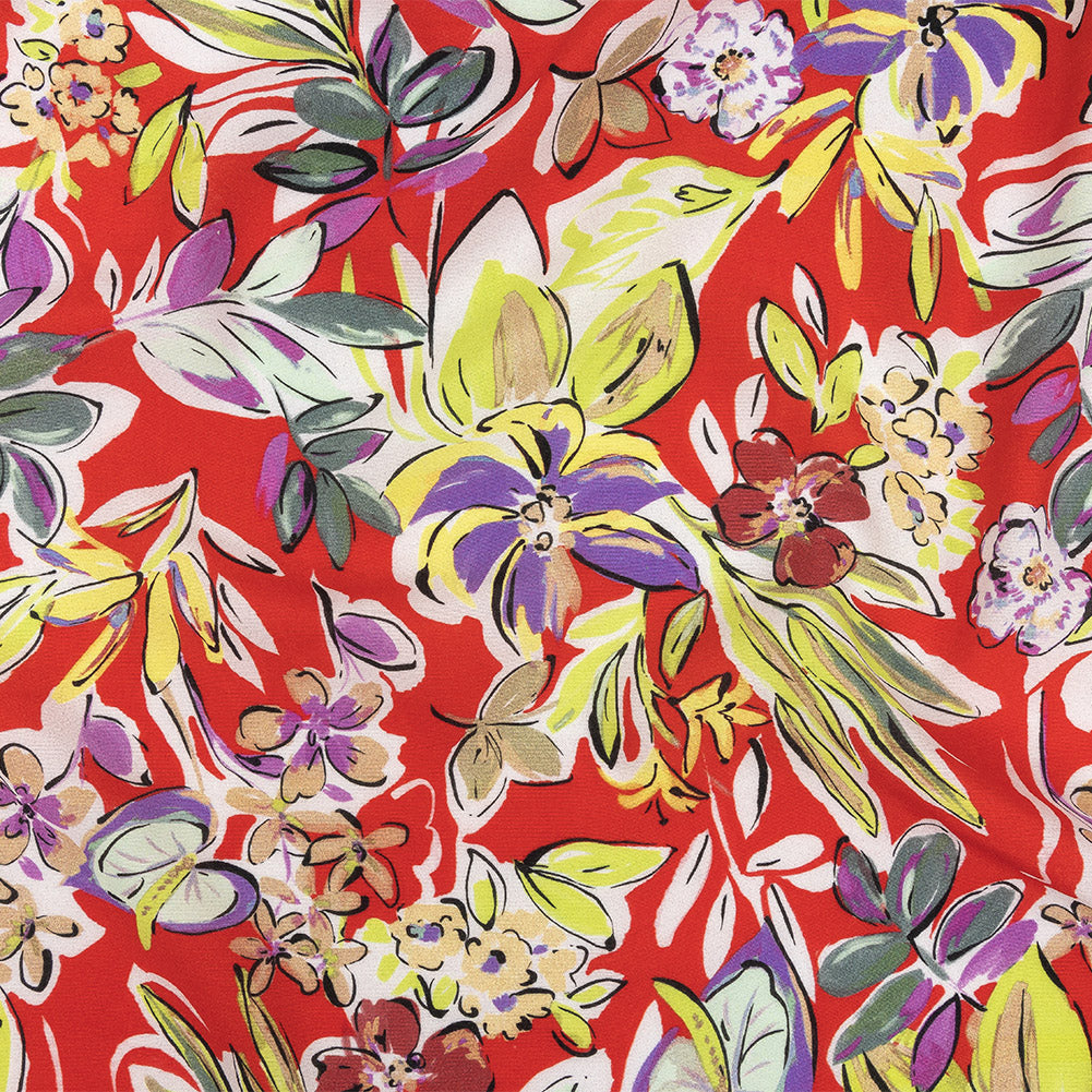 Sustainable Viscose Woven Print - Scarlet, Purple and Yellow Floral - Mood Exclusive Greenhouse Gala Sustainable Viscose Woven Print - Scarlet, Purple and Yellow Floral - Mood Exclusive Greenhouse Gala