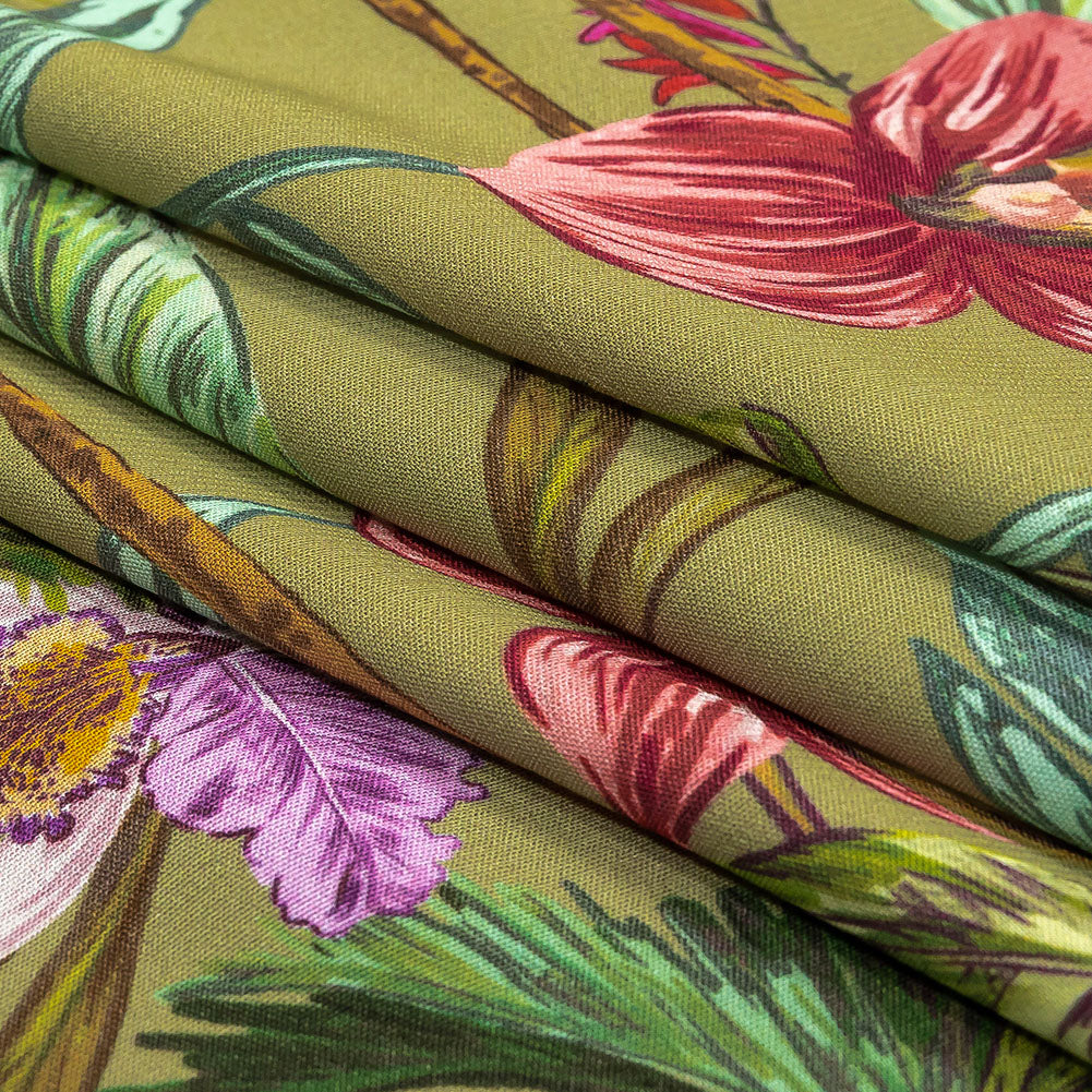 Sustainable Viscose Woven Print - Green Trees, Leaves and Flowers - Mood Exclusive Organic Orchids Folded Sustainable Viscose Woven Print - Green Trees, Leaves and Flowers - Mood Exclusive Organic Orchids Folded