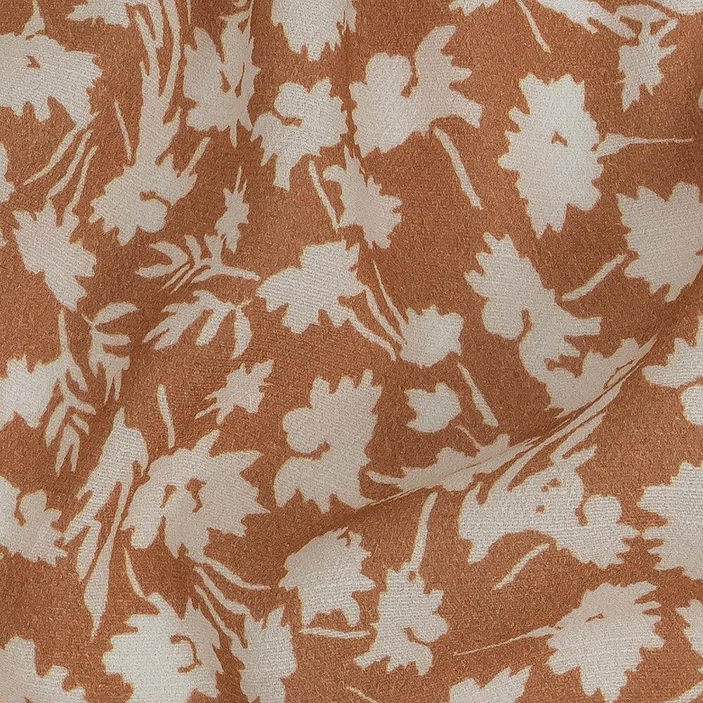 Mood Exclusive Dusty Orange Botanical Imprints Gauzy Viscose Crepe - Detail Mood Exclusive Dusty Orange Botanical Imprints Gauzy Viscose Crepe - Detail