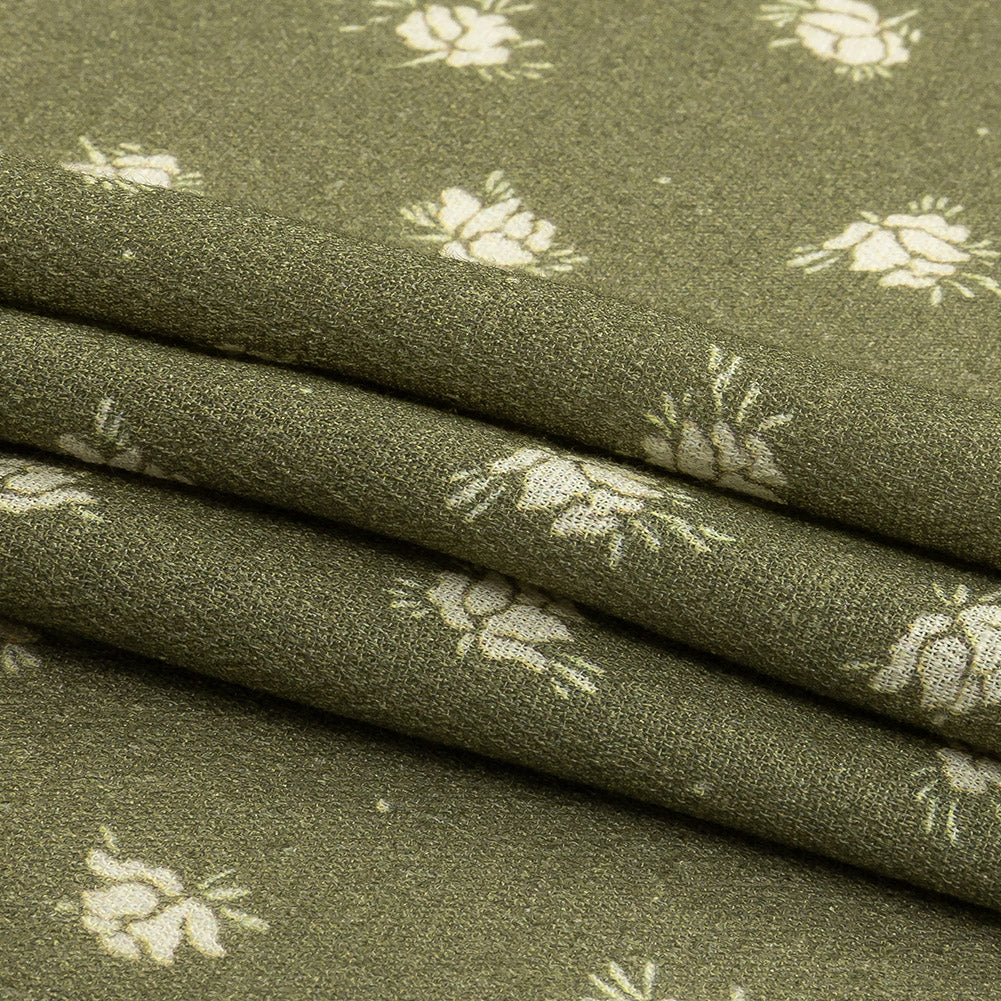 Gauzy Viscose Crepe Print - Pea Green Ditsy Floral - Mood Exclusive Rose Relic Folded Gauzy Viscose Crepe Print - Pea Green Ditsy Floral - Mood Exclusive Rose Relic Folded