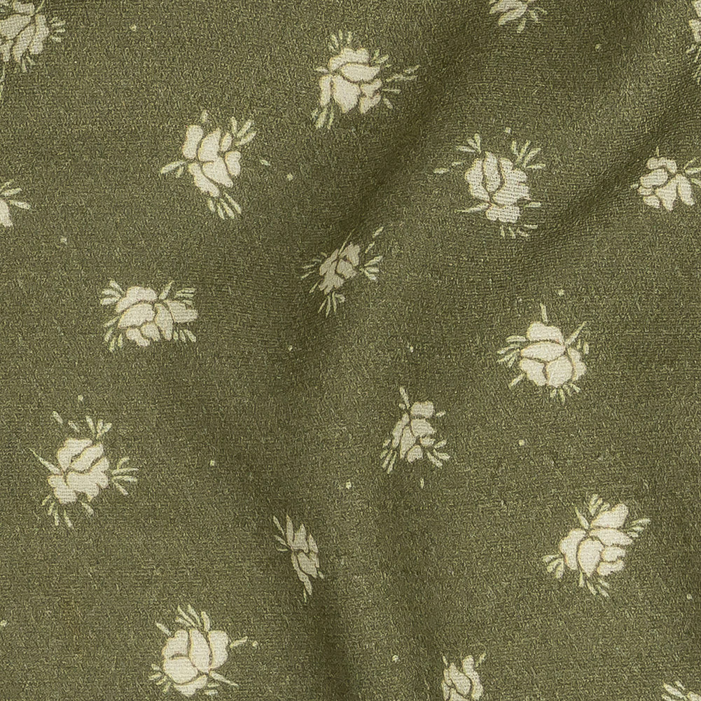 Gauzy Viscose Crepe Print - Pea Green Ditsy Floral - Mood Exclusive Rose Relic Detail Gauzy Viscose Crepe Print - Pea Green Ditsy Floral - Mood Exclusive Rose Relic Detail