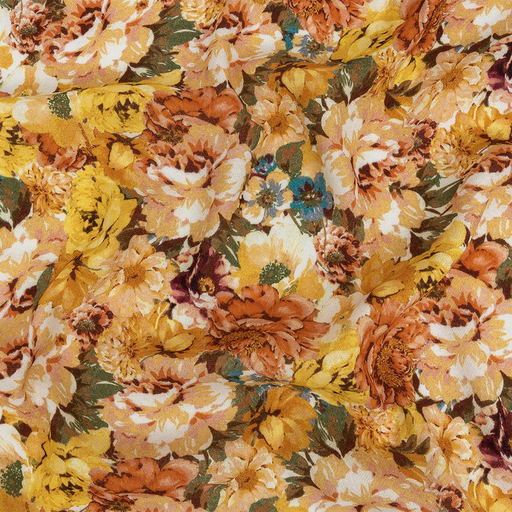 Gauzy Viscose Crepe Print - Orange and Yellow Floral - Mood Exclusive Autumn Blossoms Gauzy Viscose Crepe Print - Orange and Yellow Floral - Mood Exclusive Autumn Blossoms
